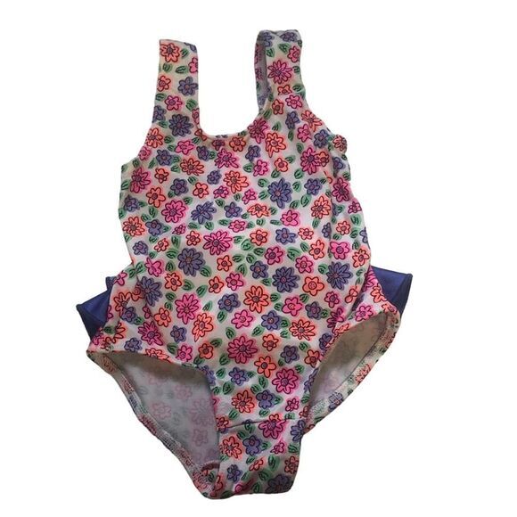 Floral Print One Piece Swimsuit Girls Sleeveless Summer Swimwear - Picture 1 of 7